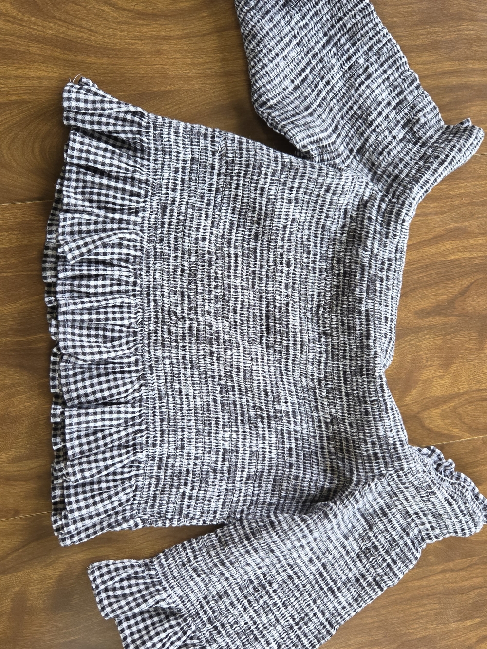 Smocked Off-Shoulder Top in Black & White Gingham